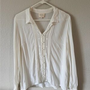 Sezane Silk Ecru Button-Down Blouse